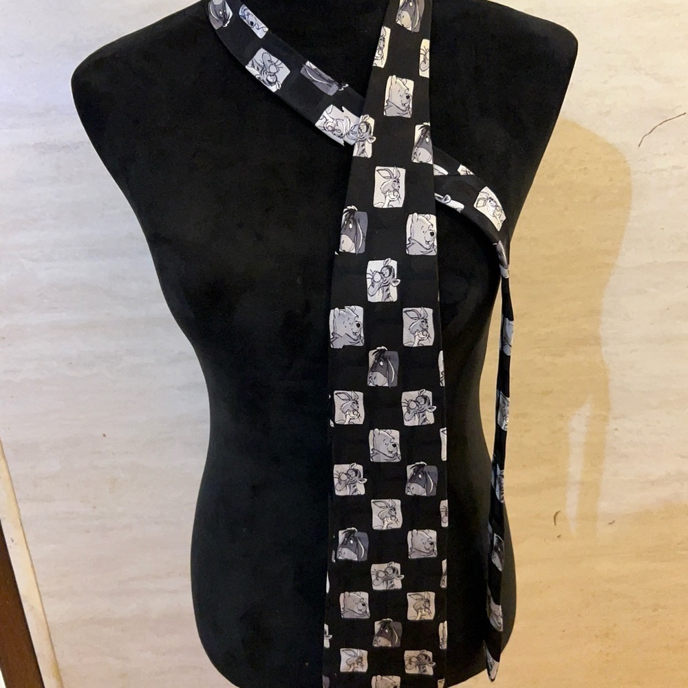 Disney Winnie The Pooh Black and White Checkered Patterned Neck Tie